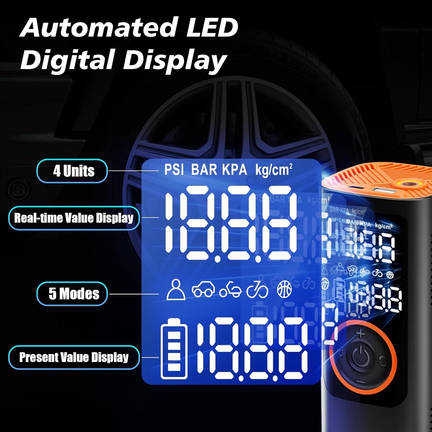 Portable Car Tire Inflator – 150 PSI Air Compressor with Digital LCD Display